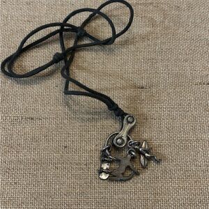 Black Cord Necklace With Assorted Charms Surfer,snowboarder And Skateboard 22”